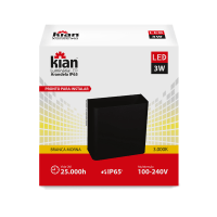 Luminaria Led Arandela IP65 Preta 3w 3.000k Branca Morna Kian