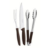 Jogo Para Churrasco Plenus Com Laminas Em Aco Inox E Cabos De Polipropileno Marrom 3 Pecas
