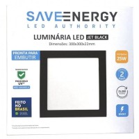 LUMINÁRIA QUADRADA 30x30cm DE EMBUTIR 25W JET BLACK 3000k - SE-240.1613
